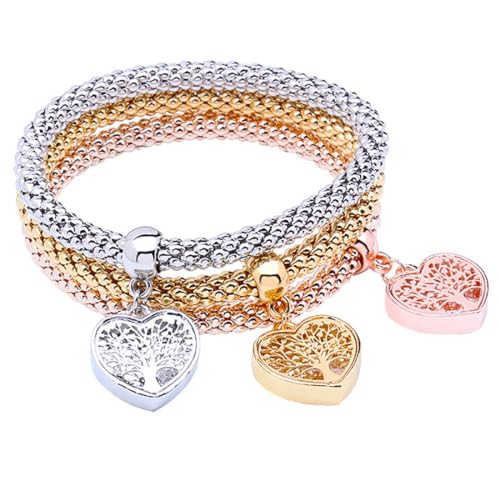 Albero Della Vita Braccialetto, 3 pezzi donna Bracciale Albero Della Vita Braccialetto, Braccialetto di fascino delle donne, per amico regalo, multicolore, oro, argento, oro rosa