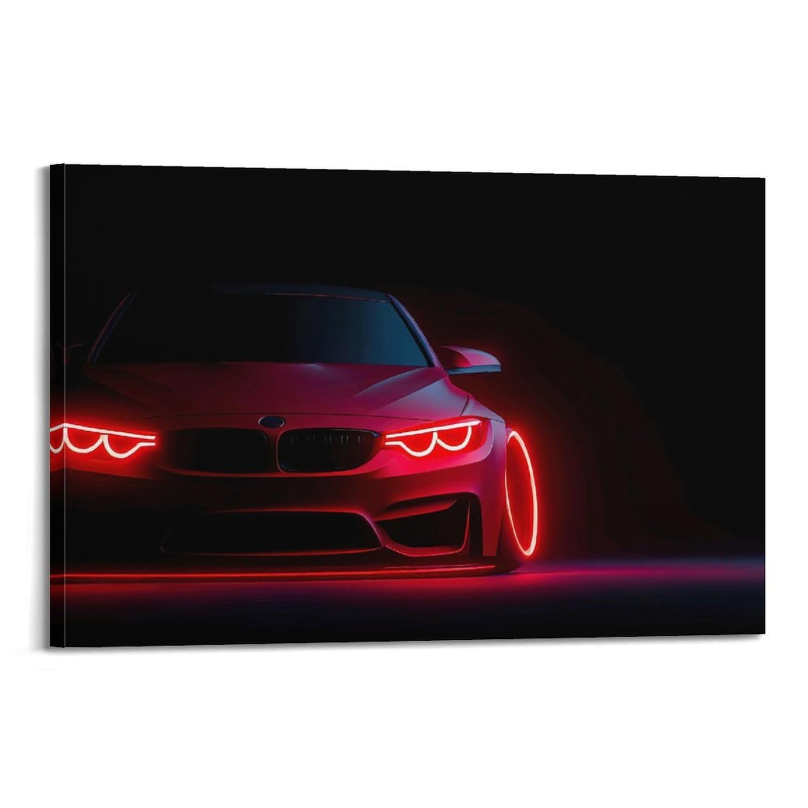 OKAHYS F82 M4 Sportwagen-Poster mit Engelsaugen-Beleuchtung und Schatteneffekten, dekoratives Gemälde, Leinwand, Wandkunstwerk, Bild, 50 x 75 cm