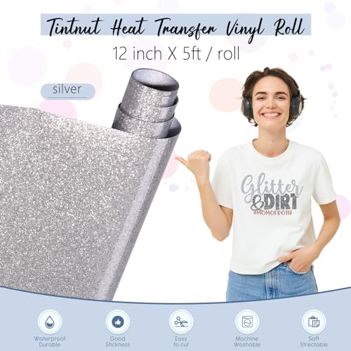 Vinyle thermocollant à paillettes argentées Tintnut 30,5x1,5m