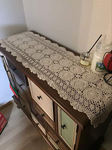Laivigo Handmade Crochet Lace Table Cloth Doilies Doily,Rectangle,16 x 35 Inch,Beige