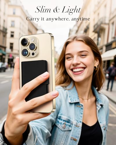 Image of Shorogyt for Magnetic Phone Wallet Compatible with Magsafe Card Holder - Luxury Slim Leather Mag Wallets for Women Fit 4 Cards, for iPhone 17 /16 /15 /14 /13 /12 Series for Apple RFID Magnet, Lyc Black