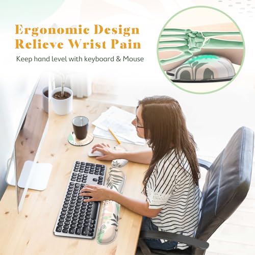 Image of Gimars Enlarge Silky and Superfine Fabric Gel Memory Foam Keyboard Wrist Rest Set, Ergonomic Keyboard Mouse Wrist Support for Typing Pain Relief, Comfort for Office, Gaming, Computer-Morandi Beige