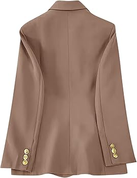 Womens Casual Blazer Jacket Double Breasted Gold Button Long