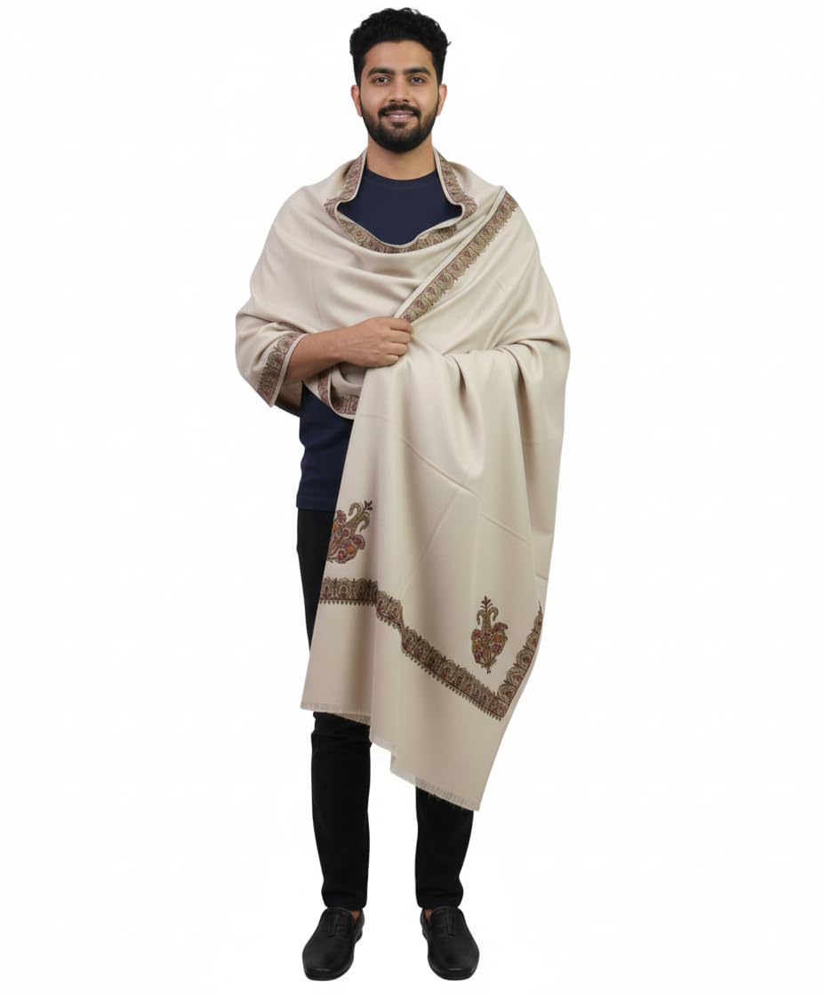 KAVIM Beige Pashmina Embroidered Men's Shawl KA-SWL-46-picture-16