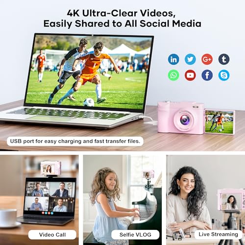 4K Digital Camera for Photography, 50MP Autofocus Point and Shoot Camera with 180° Flip Screen, 16X Zoom Compact Vlogging Camera for YouTube, Travel Camera with 32GB SD Card, Pink - image 6