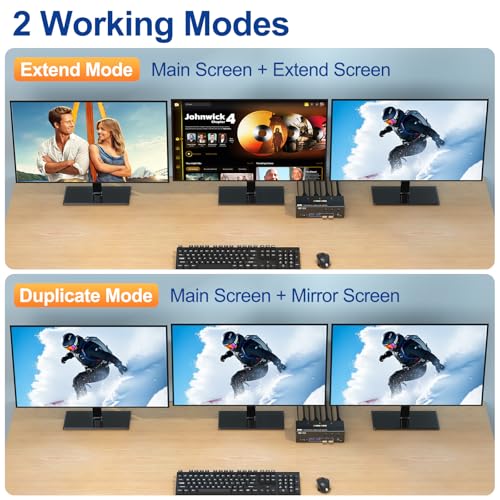 Image of 8K HDMI DP KVM Switch 3 Monitors 3 Computers, 8K@60Hz /4K@144Hz Triple Monitor KVM Switches for 3 Computers Sharing 3 Monitors, Keyboard and Mouse,with USB Cables,Controller and Power Adapter