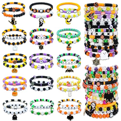 30 Pcs Festive Bracelets Set Colorful Friendship Adjustable Clay Festive Beaded Bulk Women's Clay Surfer Heishi Bracelet for Women Gift Party Supplies