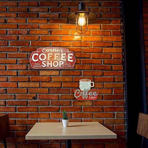 Open Road Brands Hot Coffee Shop Embossed Metal Sign - Vintage Diner Coffee Sign For Kitchen, Office Or Coffee Bar #TOP5