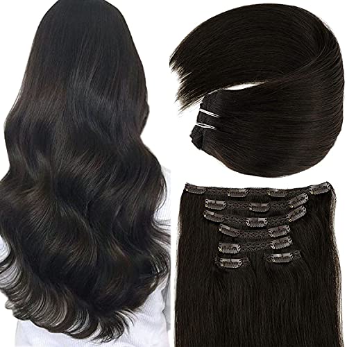Vivien Brown Clip in Hair Extensions 18 Inches Darkest Brown Clip in Real Human Hair Extensions Full Head Thick Hair Extensions Clip in 7pcs 100 Grams