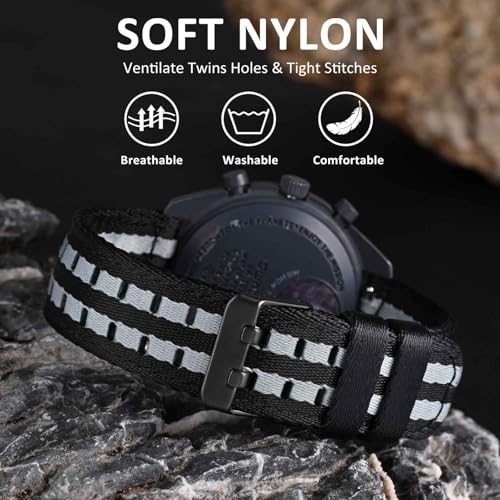 Image of WOCCI Double Holes Nylon Watch Bands, Silky Nylon Straps, Quick Release, Compatible Watch Lug Width 18mm 20mm 22mm