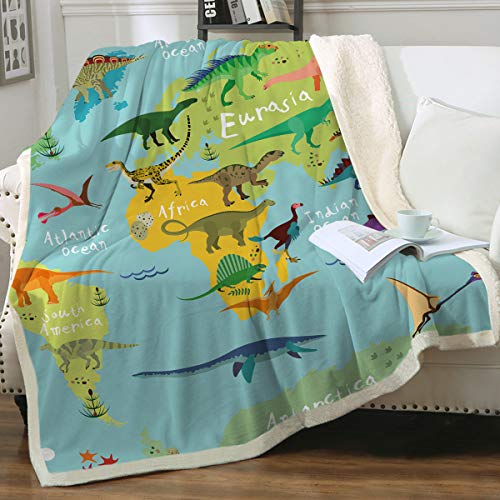 Sleepwish Sherpa Throw Blanket for Couch Sofa and Chair, Boys Dinosaur Blankets