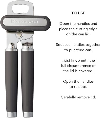 Miniatura 39 de KitchenAid Abrelatas y abrebotellas multifunción clásico, fácil de usar, rueda de corte de acero inoxidable afilada, asas ergonómicas suaves, crema