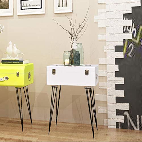 UnfadeMemory Mesa Auxiliar para Salon Entradita en Forma de Maleta,Mesa para Teléfono o Planta,Decoración de Hogar,Estilo Vintage,Patas de Acero,MDF,40x30x57cm Blanco