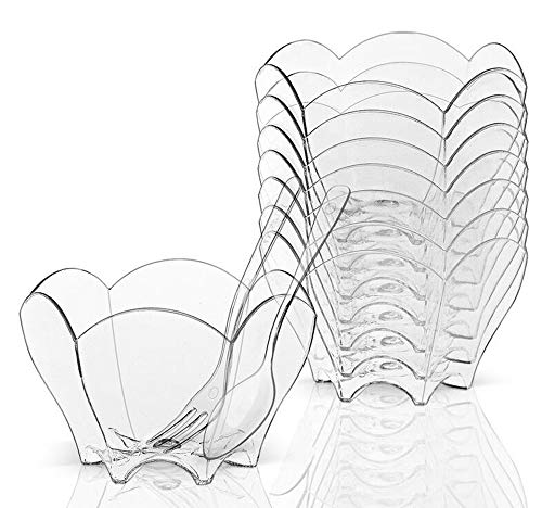 24 Pack Plastic Ice Cream Bowls Ice Cream Cups Containers Clear Plastic Disposable Dessert Cups Sundae Bowls for Mousse Puddings Appetizers Sauces,Hexagonal Shape, Spoons and Forks NOT included
