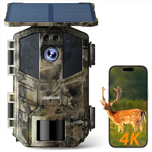 iZEEKER Solar WiFi Wildlife Camera, 4K 64MP Bluetooth Trail Camera with Night Vision Motion Activated 0.1s Trigger Time, 5200mAh Built-in Lithium Battery for Wildlife Watching with 32GB Micro SD Card iZEEKER Solar WiFi Wildlife Camera, 4K 64MP Bluetooth Trail Camera with Night Vision Motion Activated 0.1s Trigger Time, 5200mAh Built-in Lithium Battery for Wildlife Watching with 32GB Micro SD Card