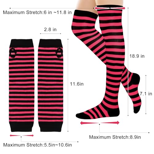 Women Socks Striped Knee High Socks Leg Arm Warmer Fingerless Gloves Set Halloween Cosplay2