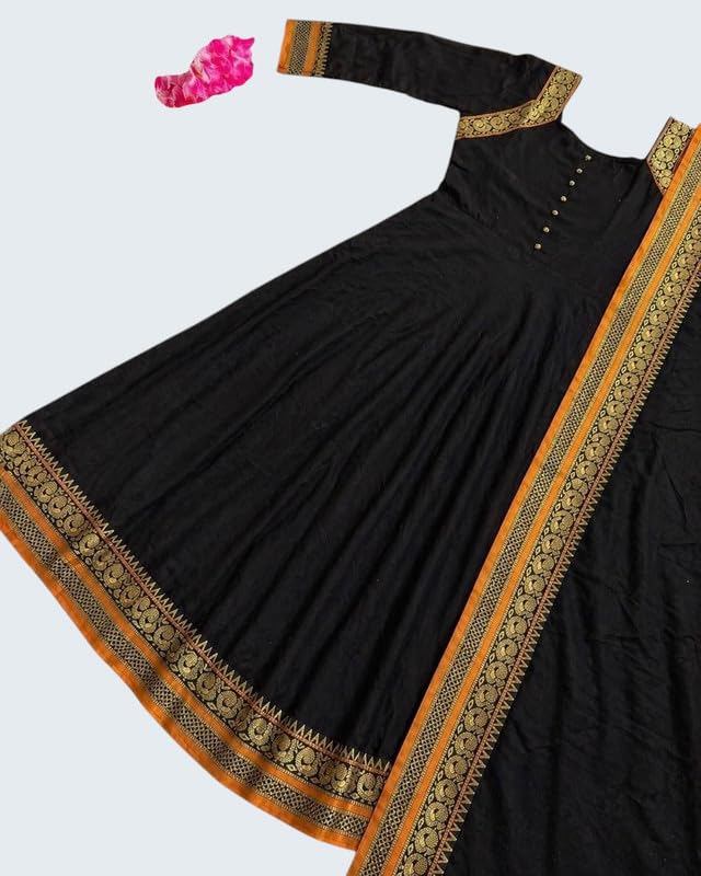 Image of Women's Vichitra Silk Anarkali Gown with Dupatta | Designer Flared Ethnic Long Gown for Women | Festive Wedding Traditional Dress