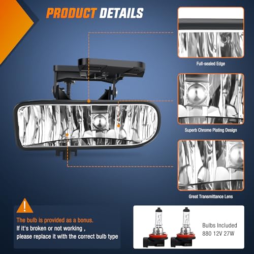 Image of Nilight Fog Light Assembly for 1999-2002 GMC Sierra 1500 2500 | 2001 2002 Sierra 1500HD 2500HD 3500 2000 2001 2002 2003 2004 2005 2006 Yukon Clear Lens