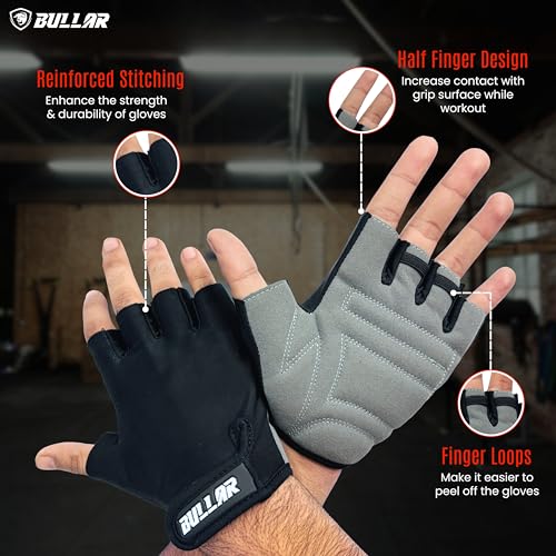 Image of BULLAR Gym Gloves for Men & Women,Gym Accessories,Gym Gloves for Workout,Weightlifting Gym Gloves for Women Breathable Gym Accessories,Hand Exercise Gloves with Half-Finger Length for Gym Workout (L)