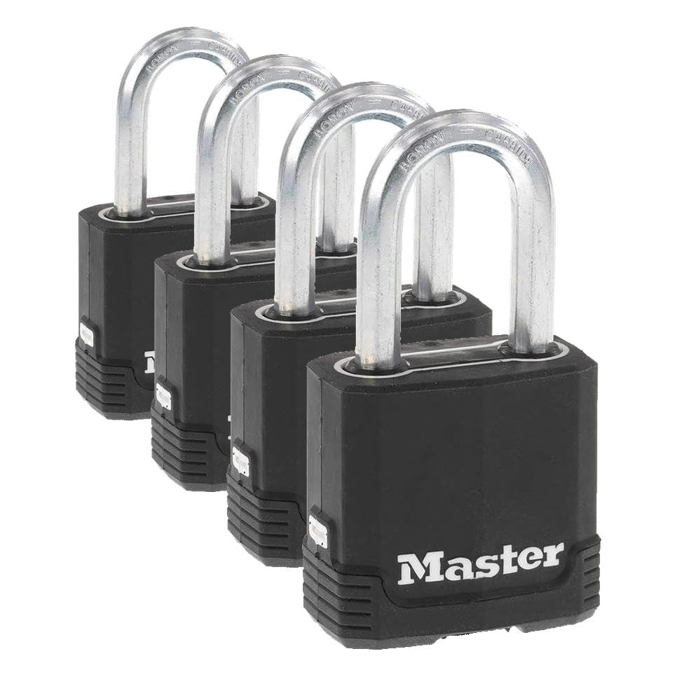 Image of Master Lock Magnum Heavy Duty Outdoor Padlock with Key, Weather Resistant Body and Cut Safe Shackle Make Lock Perfect for Fences, Gates, Sheds, M115XKADLF, Black (Pack of 4)