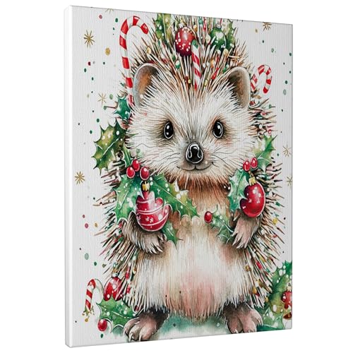 Lienzo de erizo de Navidad y divertidas bolas, el regalo festivo ideal para el hogar