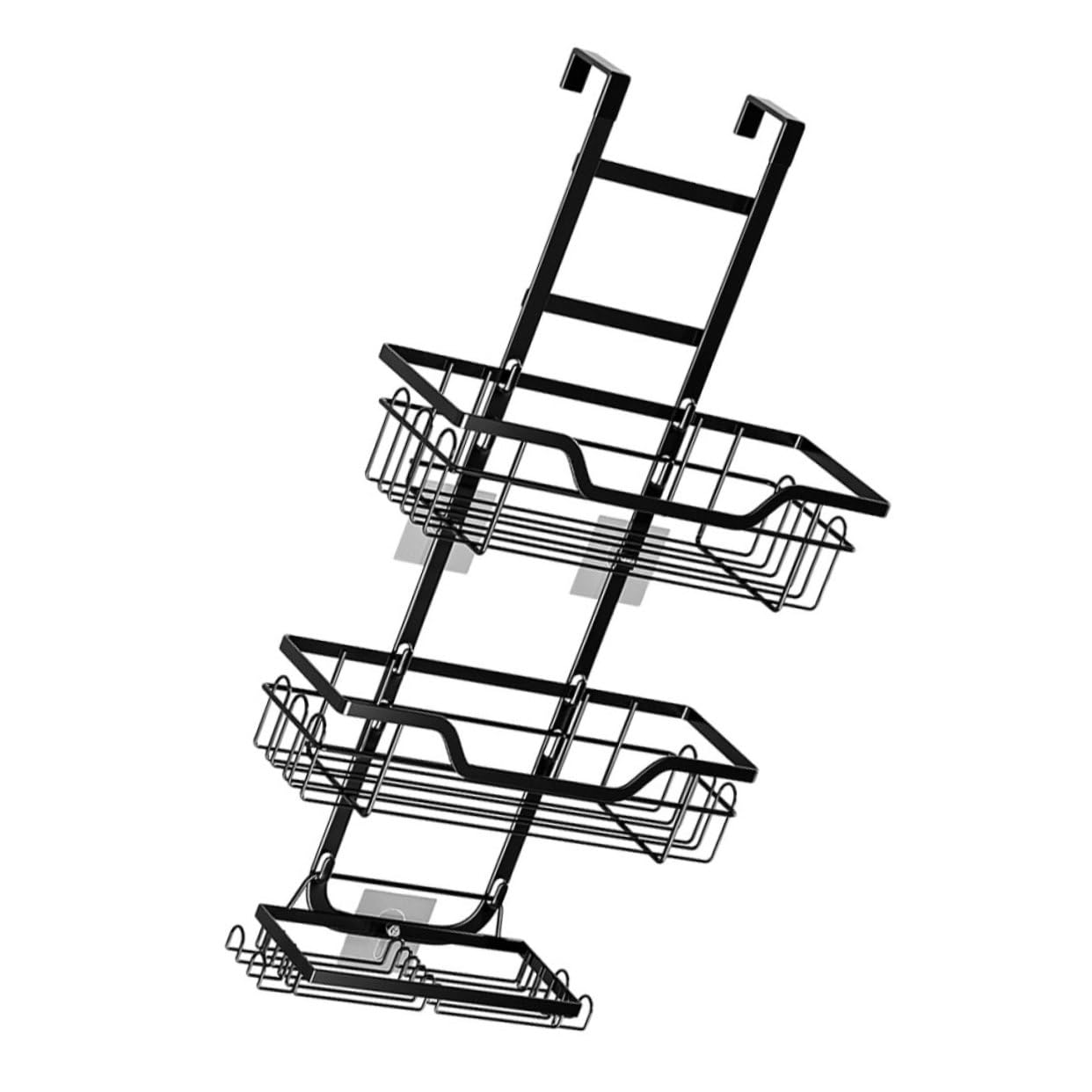 PRETYZOOM Door Shower Caddy Shelf 3-Tier Bathroom Storage Organizer Basket No Drilling Adhesive Metal Wall-Mounted Rack for Shampoo