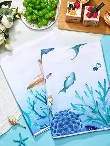 Bencailor 4 Pcs Sea Kitchen Towels Beach Dish Towels Set Turtle Ocean Animal Nautical Hand Towels For Kitchen Decorative Soft Dish Cloths Absorbent Kitchen Tea Towels, 4 Styles (19.7 X 27.5 Inch) #TOP6