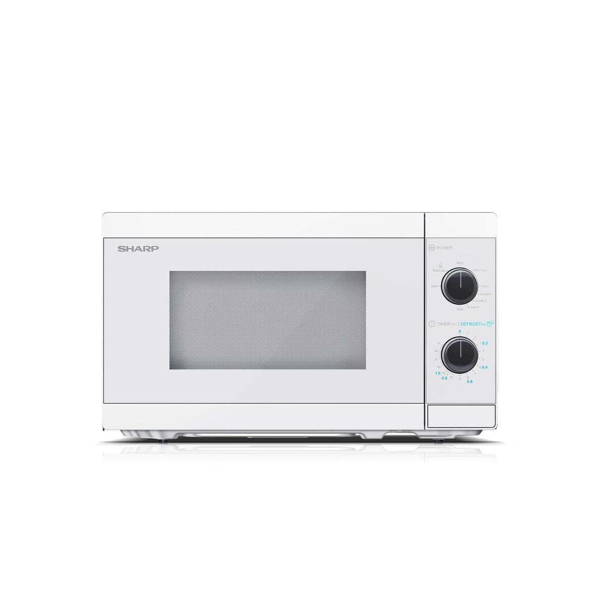 SHARP YC-MG01EC Microondas Con Grill de 20 Litros, control Manual, microondas: 800 W, grill: 1000 W, 5 niveles de potencia, plato giratorio, Color nlanco/crista.