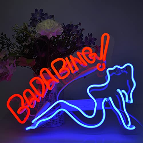 Neon Signs Bada Bing Girl Beer Bar Home Art Neon Light Handmade Glass Neon Lights Sign for Bedroom Home Office Hotel Pub Cafe Recreation Room Wall Artwork Decor
