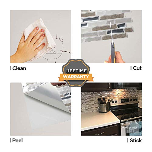 Tic Tac Tiles Peel and Stick Self Adhesive Removable Stick On Kitchen Backsplash Bathroom 3D Wall Tiles in Como Pebble (10 Sheets)