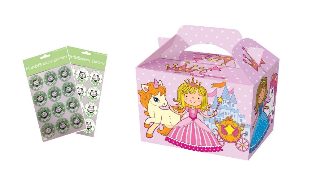MustBeBonkers Unicorn & Princess Castle Food Boxes Meal Favour Toy Loot Box Birthday Party Plate (50 Boxes)