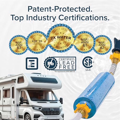 Image of Camco Tastepure XL RV Water Filter - Reliable RV Inline Water Filter with Flexible Hose Protector - GAC & KDF Water Filtration - Made in USA - Camping Essentials for Fresh Drinking Water (40019)