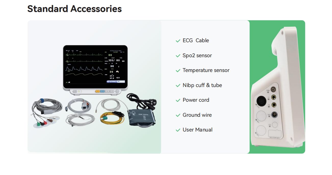 TenTabs Yonker Multipara Patient Monitor YK-8000D with Adult Probe | 5 para Patient Monitor | ICU Vital Signs Monitor for Adult | TFT Display | Hospital Clinic (1 Yr Warranty) 4