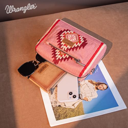 Image of Wrangler Western Aztec Crossbody Bags for Women Multi Pocket Over Shoulder Crossbody Purse with Guitar Strap