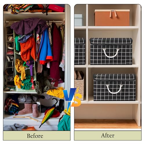 Image of Kuber Industries Multipurpose Storage Box For Wardrobe With Lid & Handle | Large Space-Saving Container Boxes For Storage Clothes - Ideal For Bathroom & Kitchen | Check Print - Black