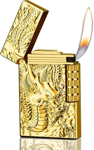 Encendedor recargable de butano con diseño dragón dorado miniatura 1