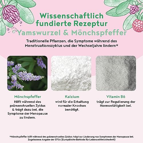 Balance Elixier - Mönchspfeffer (agnus castus), Yamswurzel, Myo Inositol & Vitamin B6 zur Regulation der Hormontätigkeit - Ergänzungsmittel für Frauen - Vanille-Himbeer Geschmack - 300g - 50 Portionen