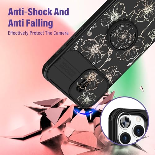 Image of Funermei for iPhone 16 Pro Max Case - Women Girls Cute Phone Cover Girly Pretty Aesthetic Black Floral Flower Unique Design with Camera Cover Funda for Apple for iPhone 16 Pro Max