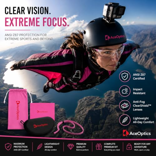 Image of Safety Glasses - ANSI Z87 Certified, 5X Anti-Fog ClearShield Lenses with Premium Hard Case & Accessory Bundle