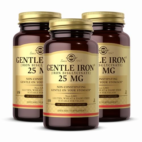 Solgar Gentle Iron (Iron Bisglycinate) 25 mg - 180 Vegetable Capsules, Pack of 2 - Non-Constipating, Gentle on Your Stomach - Non-GMO, Gluten Free - 360 Total Servings