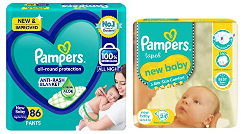 Image of Pampers New Diaper Pants, New Born, 86 Count & Pampers Active Baby Diapers, New Born, 24 Count