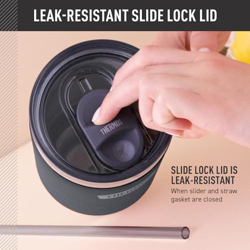 Image of THERMOS Stainless Steel Cup Holder Mug - 40 Ounce, Granite - Insulated Tumbler with Lid and Straw, Plus Leak-Resistant Slide Lock