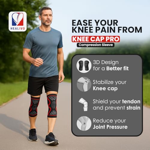 Image of Knee Cap Pro | Pain Relief Knee Braces Pair for Men & Women | Advanced 3D Knitting Compression | Ideal for Gym, Sports, Workouts, Running & Cycling | M