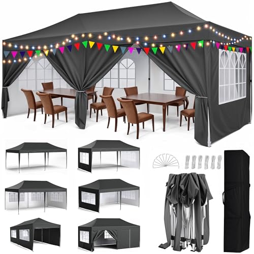 MoraRise 3x6m Pop Up Gazebo with 6 Sidewalls Heavy Duty Marquee Party Tent Waterproof & UPF 50+ UV Protection Easy Setup Folding Canopy for Garden Events Weddings Markets & Carport