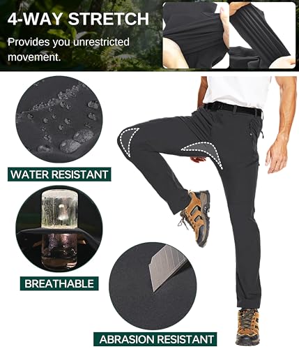 NATUVENIX Wanderhose Herren, Leichte Outdoor Hosen für Herren Wasserabweisend Trekkinghose Schnell Trocknende Reisenhose Männer Stretch Arbeitshose