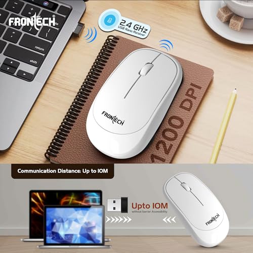 Frontech Wireless Keyboard & Mouse Combo Set | 2.4GHz USB Connectivity | 104 Keys | 3 Buttons | 1200 DPI Mouse | Compatible with PC/Laptop/Mac (KB-0030, White) Frontech Wireless Keyboard & Mouse Combo Set | 2.4GHz USB Connectivity | 104 Keys | 3 Buttons | 1200 DPI Mouse | Compatible with PC/Laptop/Mac (KB-0030, White)