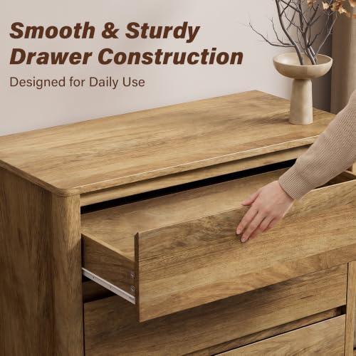 Image of Furniway Nightstands Set of 2, 31.5 inch Wide 3 Drawer Nightstand with Wood Legs, Mid-Century Modern Bedside Table with Storage, Wooden End Table for Bedroom, Natural Oak