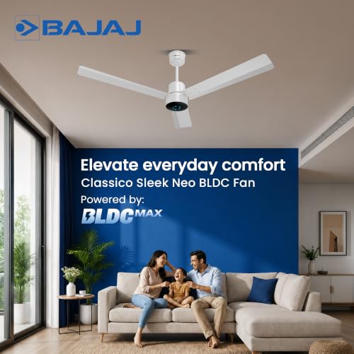 Image of Bajaj Classico Sleek Neo 5S 1200MM BLDC Ceiling Fan with Remote|LED speed indicator|BEE 5 Star Rated Energy Efficient|Power Saving|Sleek Compact Design|High Air Delivery|2Yr Warranty|White & Black
