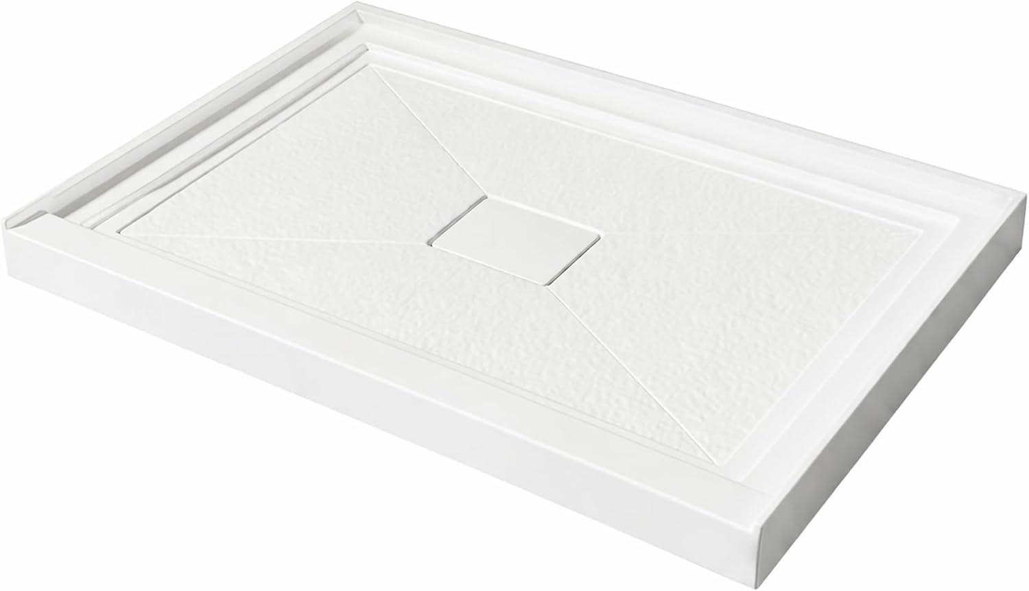 48x32 Inch White Acrylic Shower Base, Center Drain, Non-Slip Textured Surface, Single-Threshold Design for 3-Wall Alcove Installation, Fiberglass Reinforced, Easy to Clean