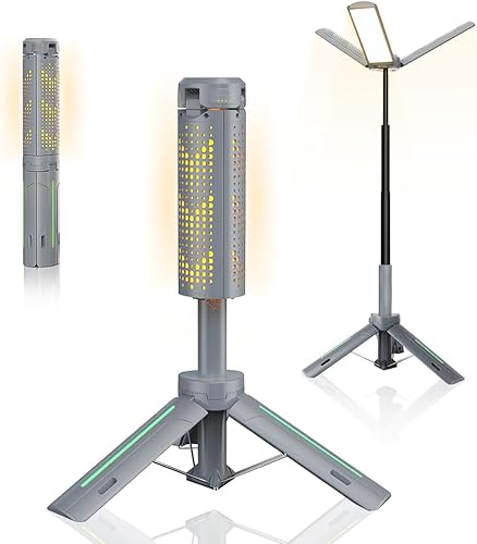 Luz recargable de 8000 mAh para acampar y trabajar con soporte ajustable de 3.4 pies, luz de trabajo inalámbrica de 3000 lúmenes con 3 cabezales